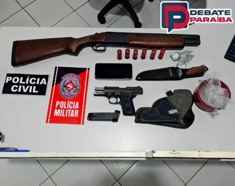 Ação integrada das Polícias Civil e Militar, resulta em prisão de indivíduo e na apreensão de armas e droga, no município de São Bento