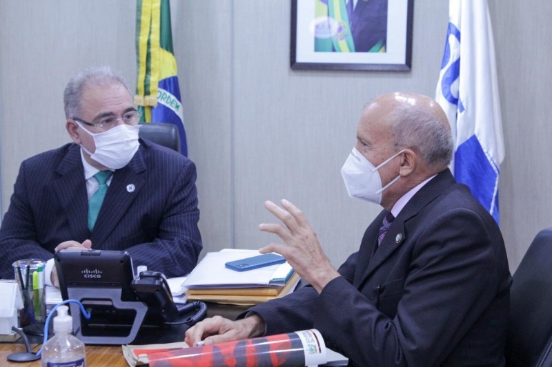 Reunião entre o Ministro da Saúde, Marcelo Queiroga, e o Secretário de Saúde do Estado, Geraldo Medeiros. (Imagem: Reprodução)