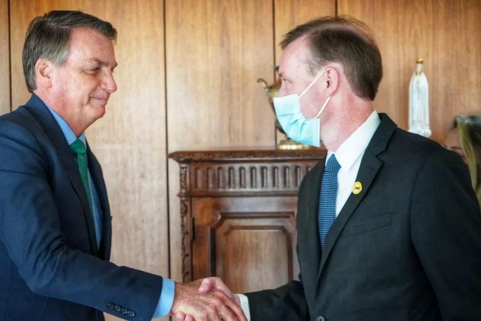 Presidente Jair Bolsonaro encontra o conselheiro de Segurança Nacional dos Estados Unidos, Jake Sullivan, nesta quinta-feira (5). — Foto: Divulgação/Embaixada dos Estados Unidos