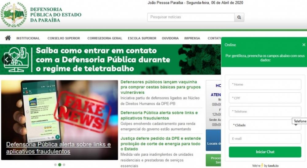 Defensoria Pública Estadual lança chat para facilitar atendimento. (Foto: Reprodução).