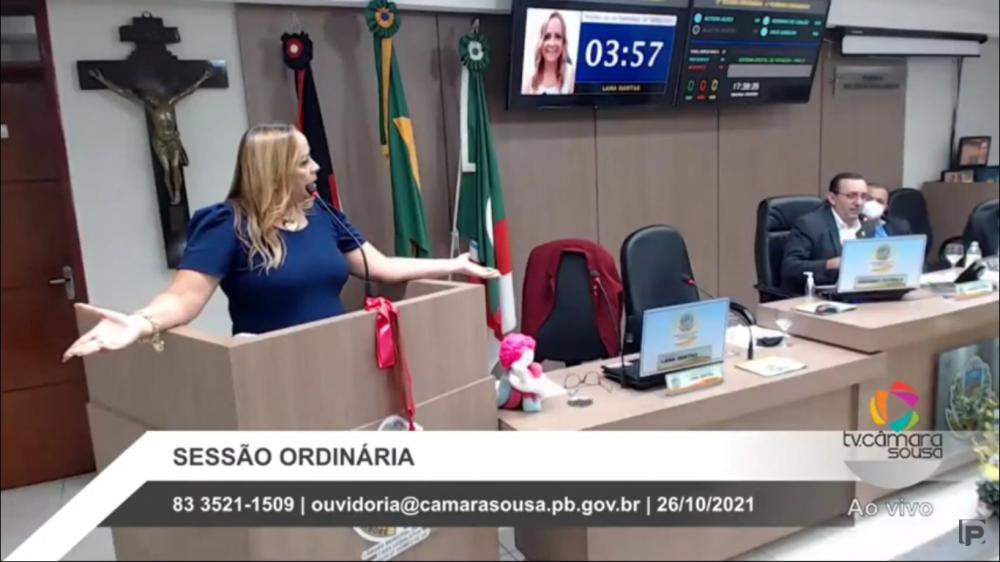 Lana Dantas e Radamés Estrela batem boca em Sessão da Câmara dos Vereadores, em Sousa (Foto: Reprodução/TV Câmara de Sousa)