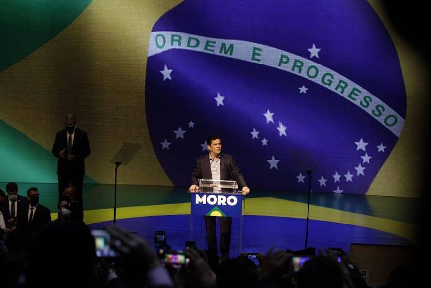 Sergio Moro em Brasília em ato de filiação ao Podemos (Foto: Reprodução)
