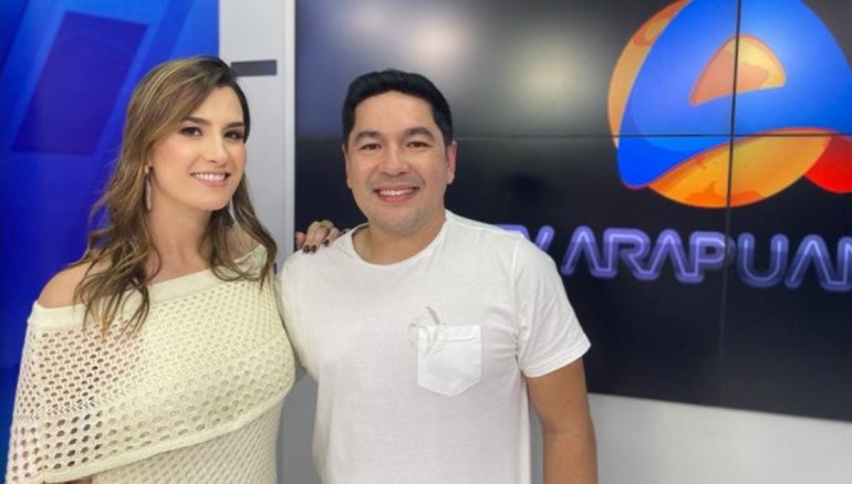 Patrícia Rocha e Bruno Sakaue. (Foto: TV Arapuan).
