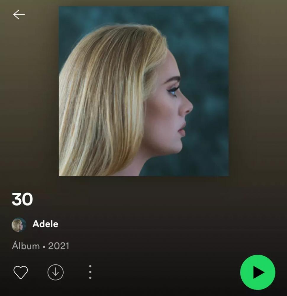 Álbum '30' da cantora Adele no Spotify — Foto: Reprodução