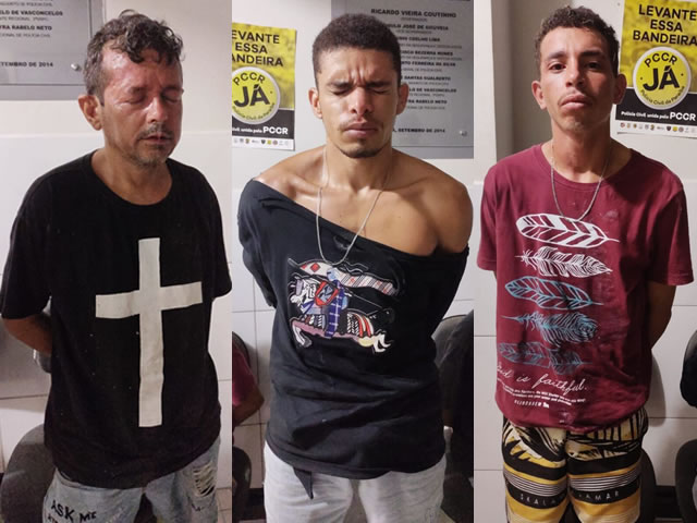 Após serem presos, os suspeitos foram levados à delegacia de Polícia Civil para serem realizados os procedimentos que determina a Lei (Foto: Reprodução)