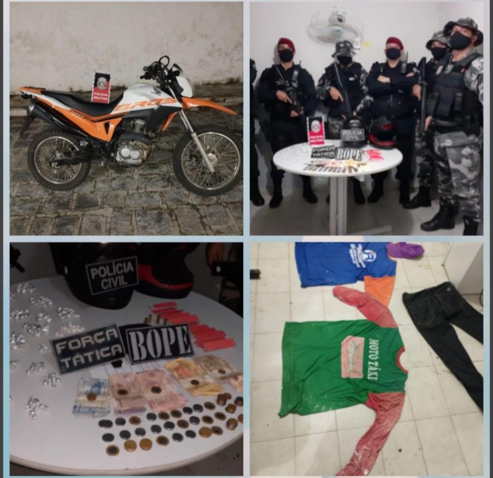 Em ação policial, Policia apreende droga, dinheiro e recupera carro roubado. (Foto: Assessoria).