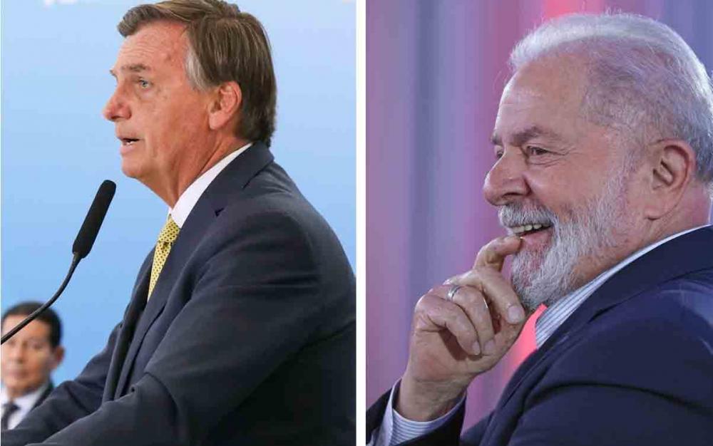 Enquanto o ex-presidente Lula tem 40% das intenções de voto em 1º turno, Jair Bolsonaro surge com 32%. (Foto: Reprodução).