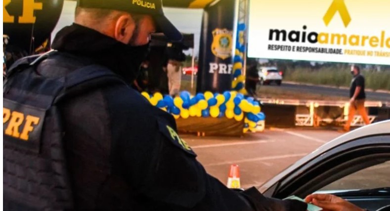 Em alusão ao lançamento da Campanha Maio Amarelo 2022, a Polícia Rodoviária Federal realiza ação educativa em parceria com outros órgãos na Paraíba (Foto: Reprodução)