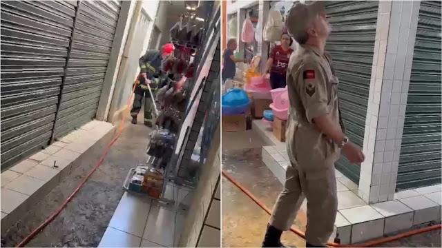 Momentos depois, o fogo foi contido devido a atuação rápida dos bombeiros militares (Foto: Reprodução)
