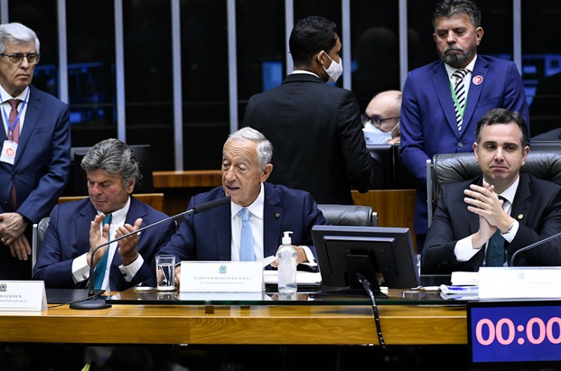 O presidente de Portugal celebrou a “fraternal amizade” entre os dois países e agradeceu aos brasileiros “por um longo e rico caminho” que deixará Portugal e os portugueses sempre devedores. - Jefferson Rudy/Agência Senado