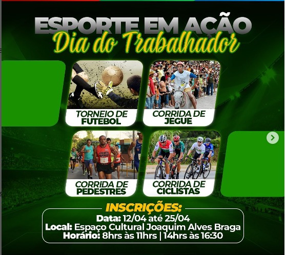 Prefeitura de São José da Lagoa Tapada divulga programação alusiva ao dia do trabalhador, com atividades esportivas e premiações em dinheiro