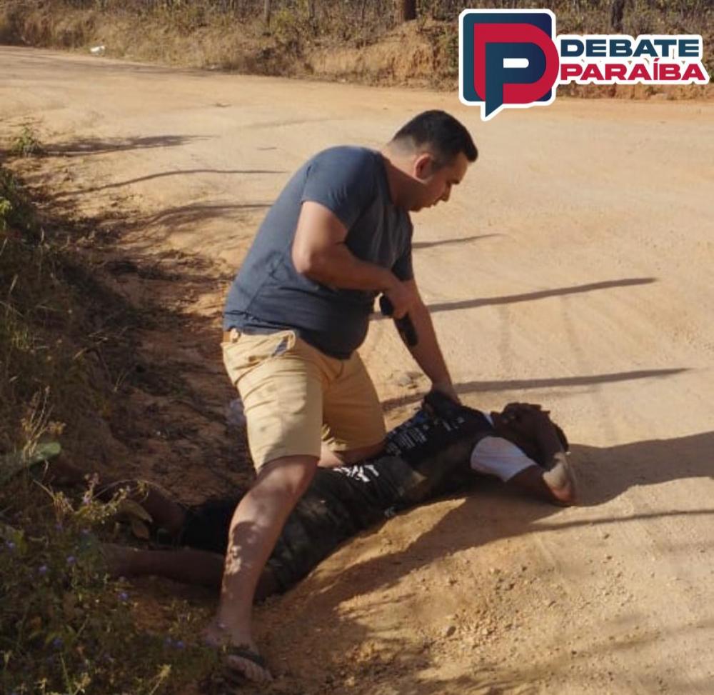 PM conseguiu localizar o indivíduo e efetuou a sua prisão em uma estrada vicinal. (Foto: Debate Paraíba).