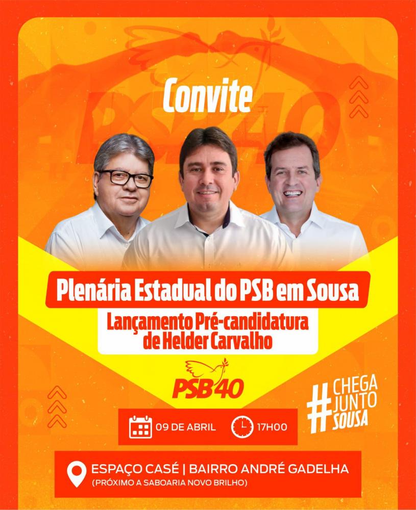 O encontro acontece às 17h00, no Espaço Casé tem como objetivo referendar o nome do atual Chefe de Gabinete da Prefeitura de Sousa, Helder Carvalho como pré-candidato socialista na terra dos dinossauros. (Foto: Divulgação).