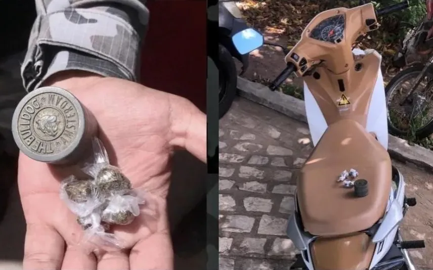 Diante dos fatos, a dupla foi conduzida à Central de Polícia Civil juntamente com o material apreendido e a motocicleta, para serem adotadas as medidas pertinentes ao caso (Foto: Reprodução)