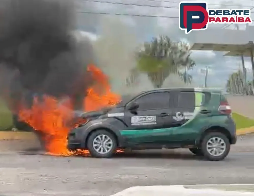 Posteriormente foi realizado um trabalho de rescaldo, para evitar que as chamas voltassem a surgir no veículo (Foto: Reprodução)