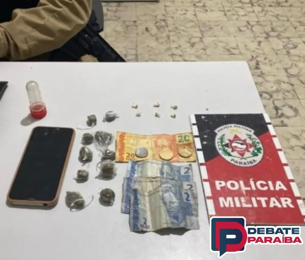A infratora da lei e o material apreendido foram encaminhados à delegacia de Polícia Civil (Foto: Reprodução)